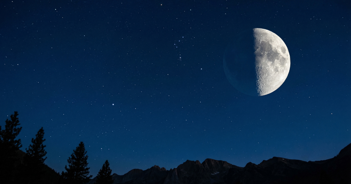 First Quarter Moon half moon night sky astrology decision point