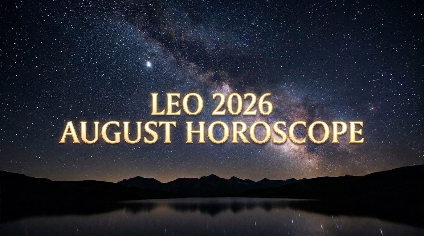 Leo August 2026 monthly horoscope — Total Solar Eclipse lands in Leo's own sign igniting the 1st house of identity, Saturn retrograde tests the 9th house of belief, Lunar Eclipse in Pisces stirs the 8th house of transformation